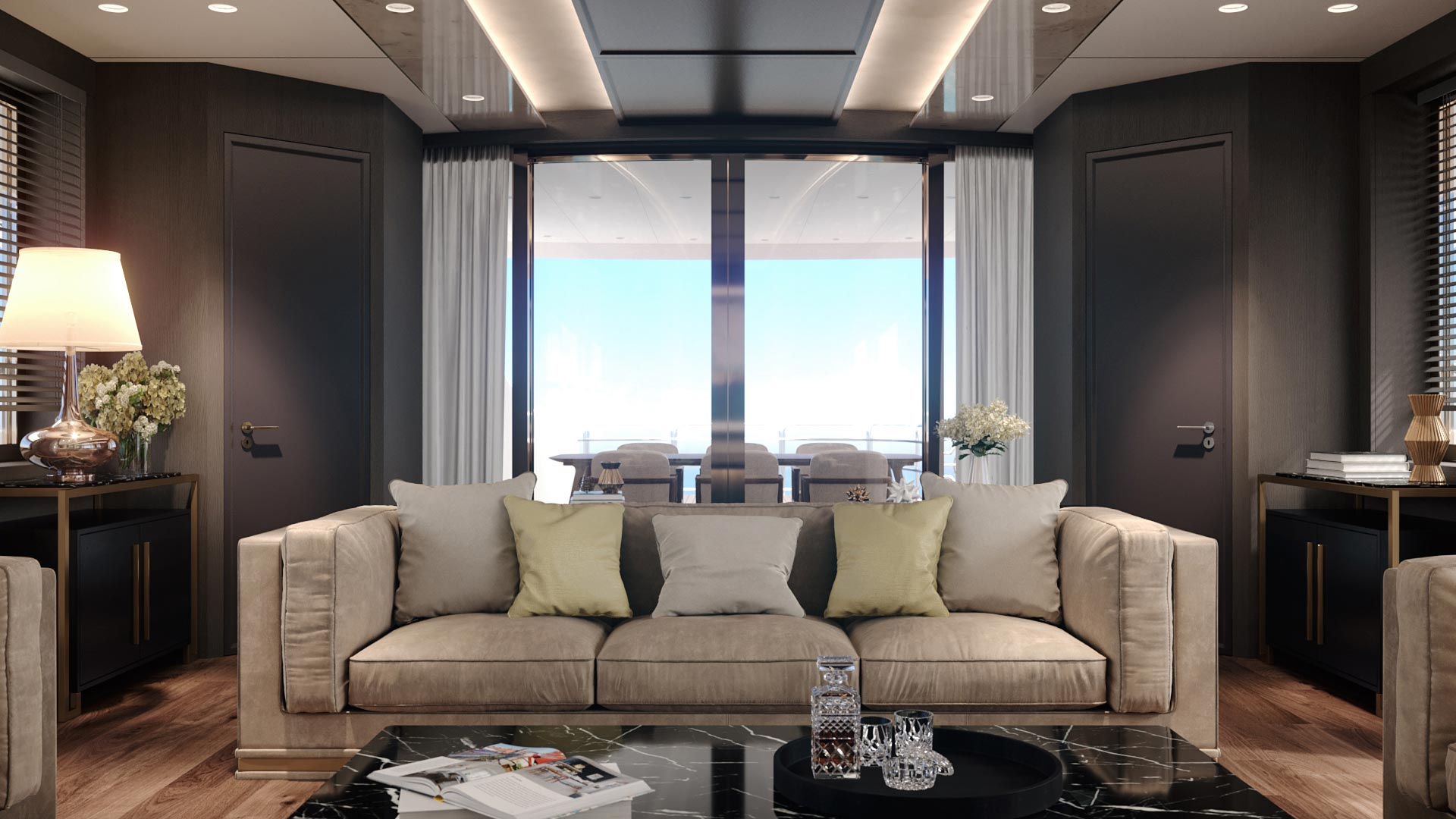 Modellazione e rendering 3D spazi interni yacht